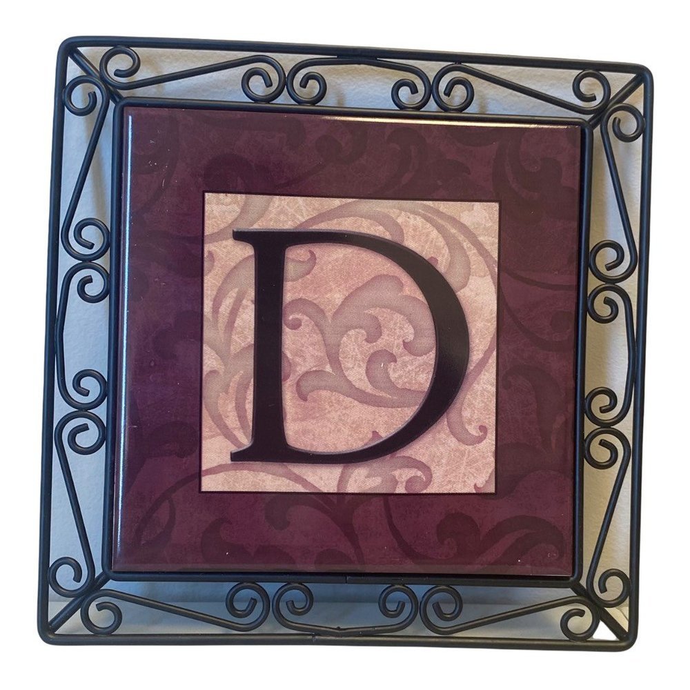 NewView Scrolled Black Framed Wall Decor Initial Letter D Maroon Back Hanger